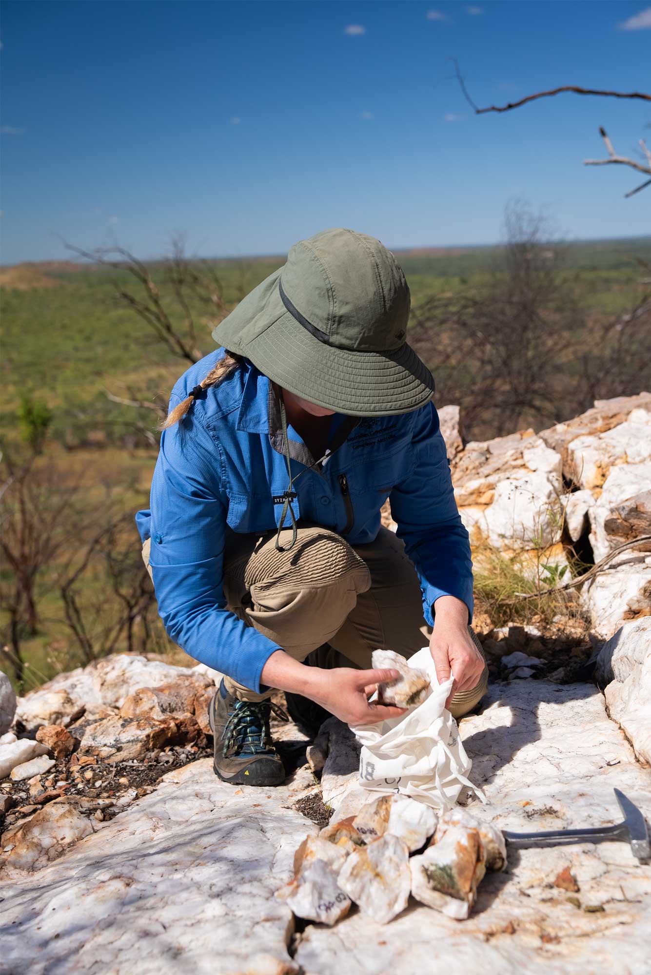 Geoscience Australia geoscientist collecting quartz samples from the Mount Isa Cloncurry Region in Queensland.