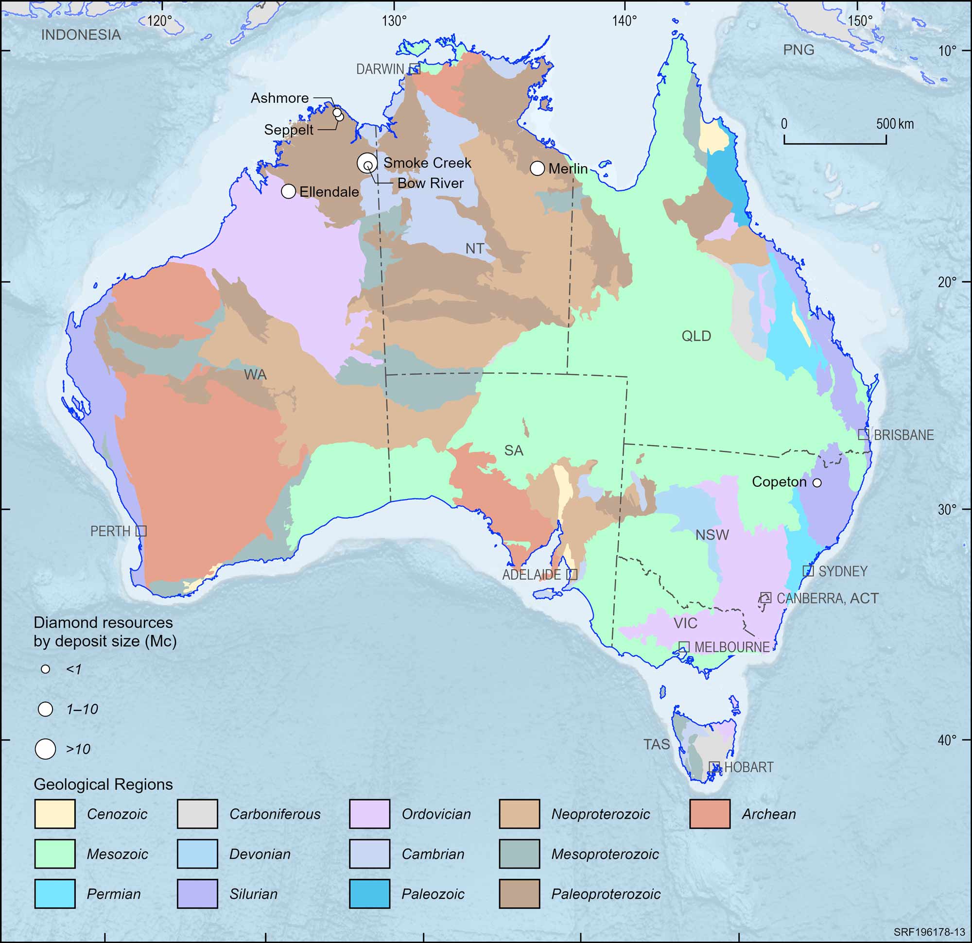 Australian map displaying Australian diamond deposits, 2023.