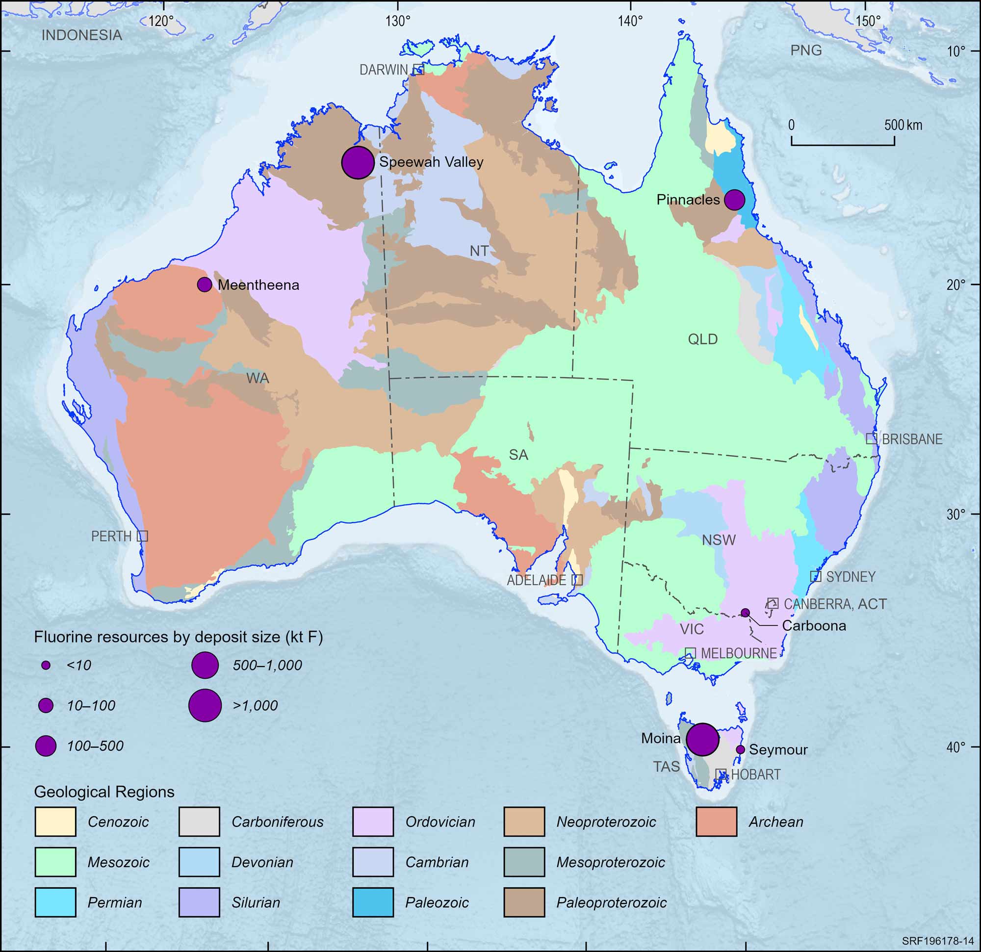 Australian map displaying Australian fluorine deposits, 2023.