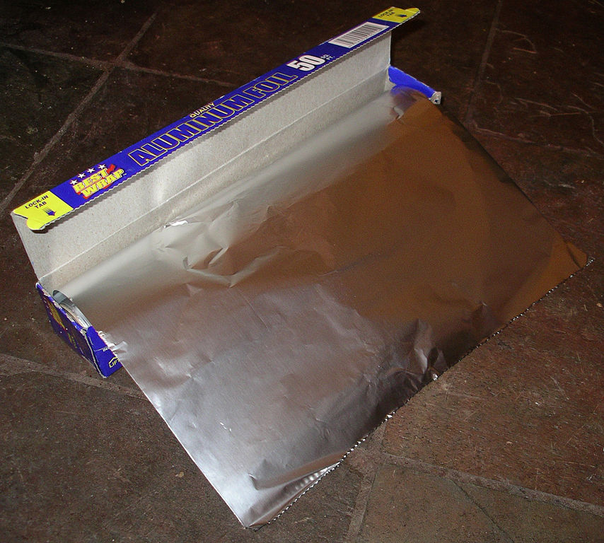 A roll of silver coloured aluminium foil