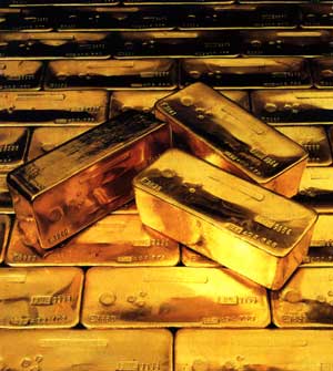 Stacks of rectangular golden bars