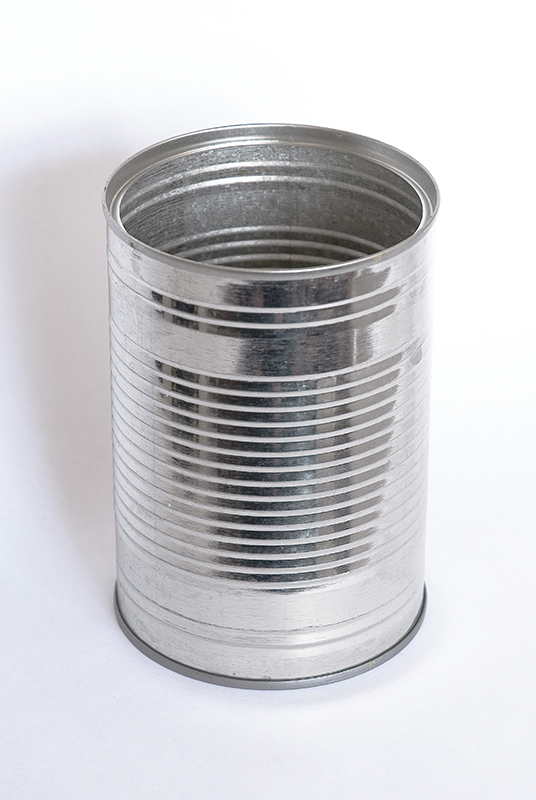 Shiny, silver coloured, empty metal can