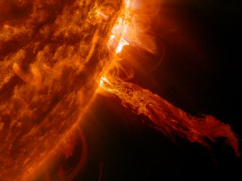 A solar fare as seen from space