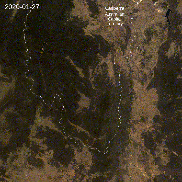 Animation of DEA Hotspots data for Orroral Valley fire